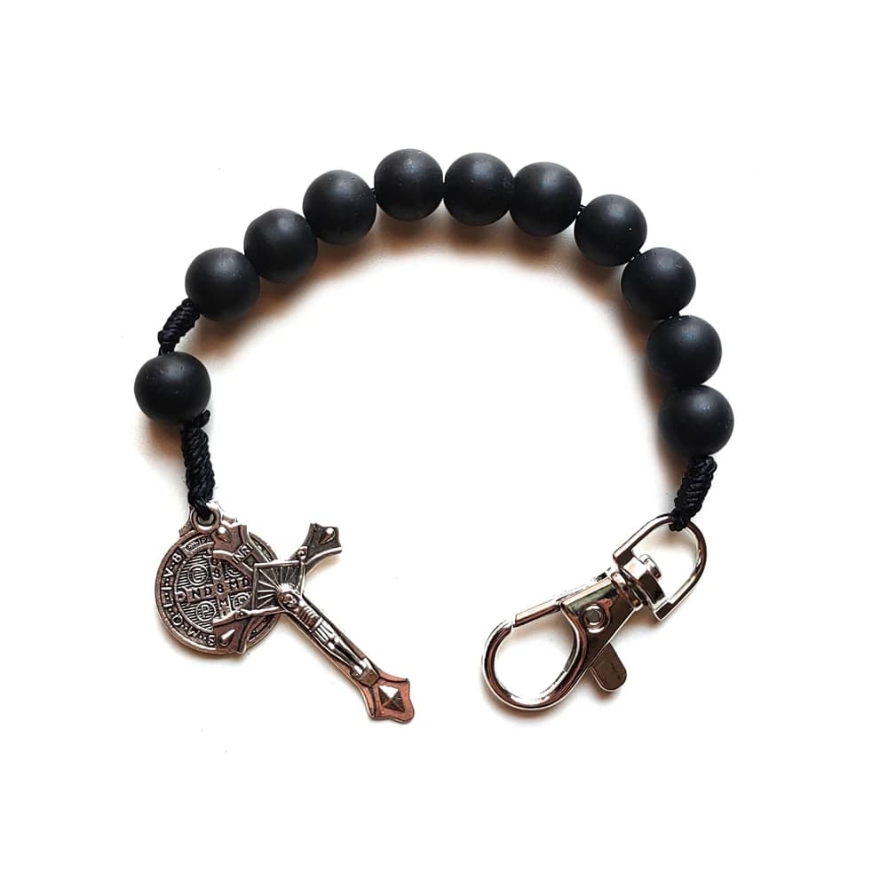 Black Glass Pockets Bracelets One Decade Rosary Religious Car Jewelry