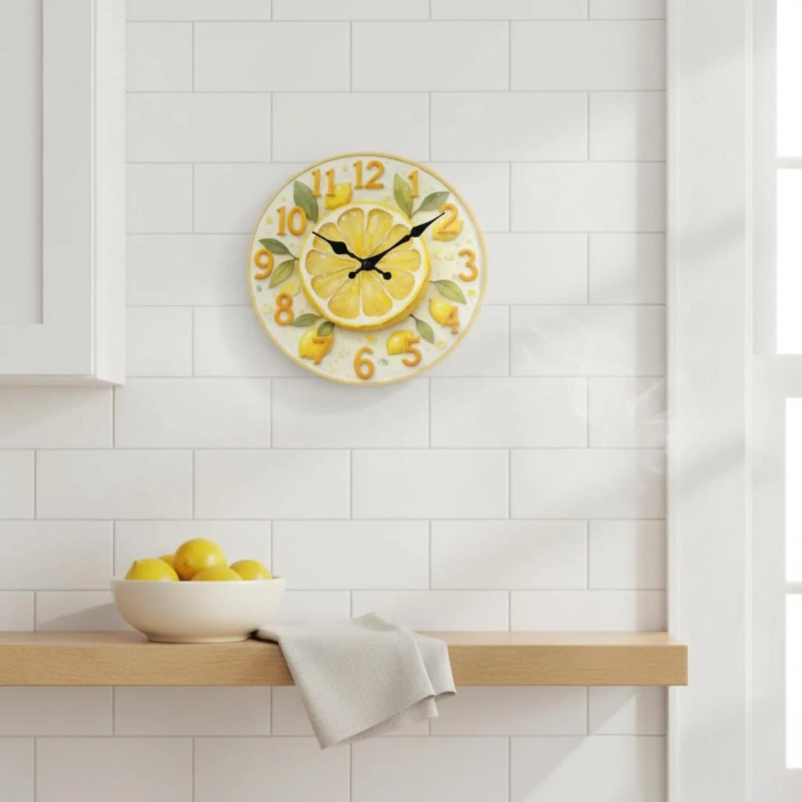 Fruit Themed Clock Silent Movement Round Decorative Clock Home Decor Nordic Design 10 Inch for Kitchen