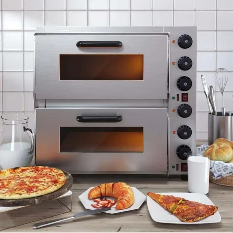 Forno per pizza a 2 piani da cucina commerciale con forno per pizza elettrico da tavolo in pietra