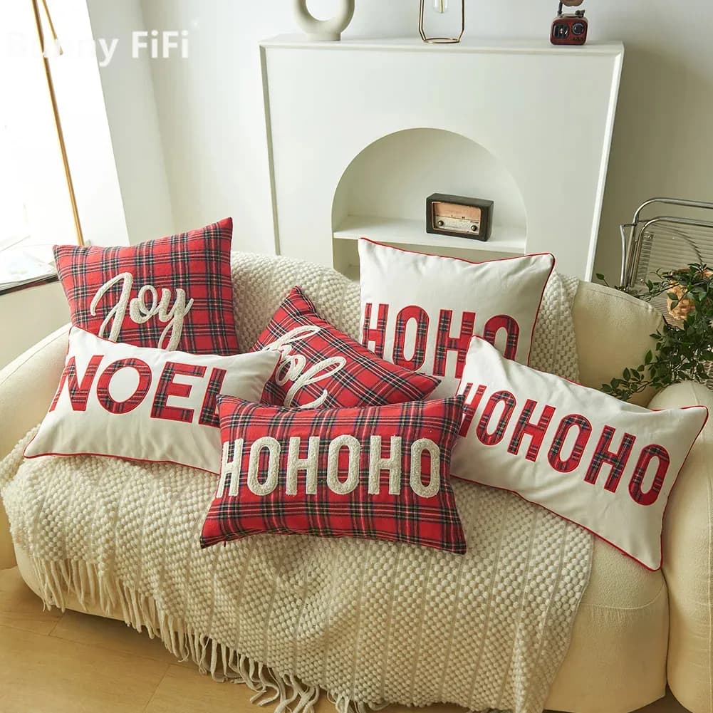 2023 New Christmas Decoration Pillow Lining Plaid Print Embroidery Letter Embroidery Federa Christmas decorative cushions for sofa