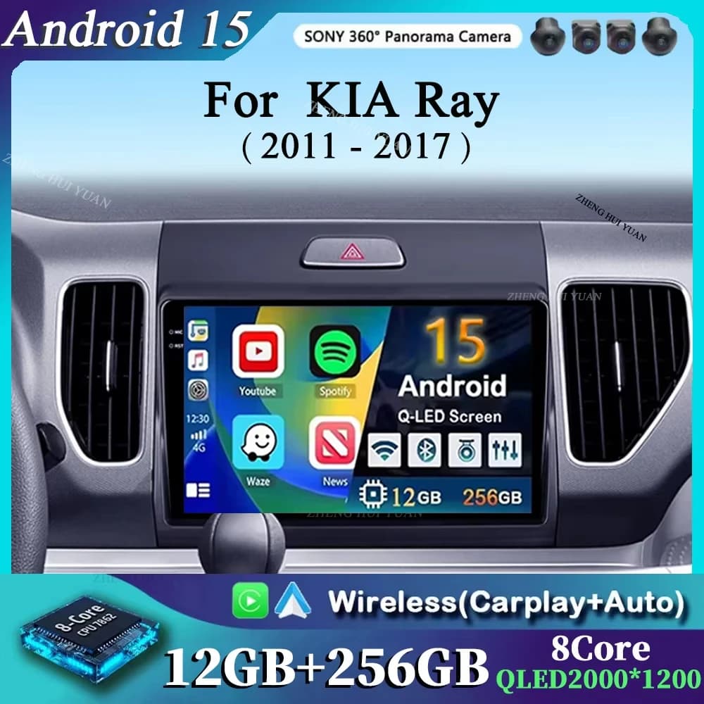 Android 15 Carplay Auto Autoradio per r KIA Ray 2011 - 2017 Lettore stereo multimediale Unità principale di navigazione GPS Wifi 4G + WIFI