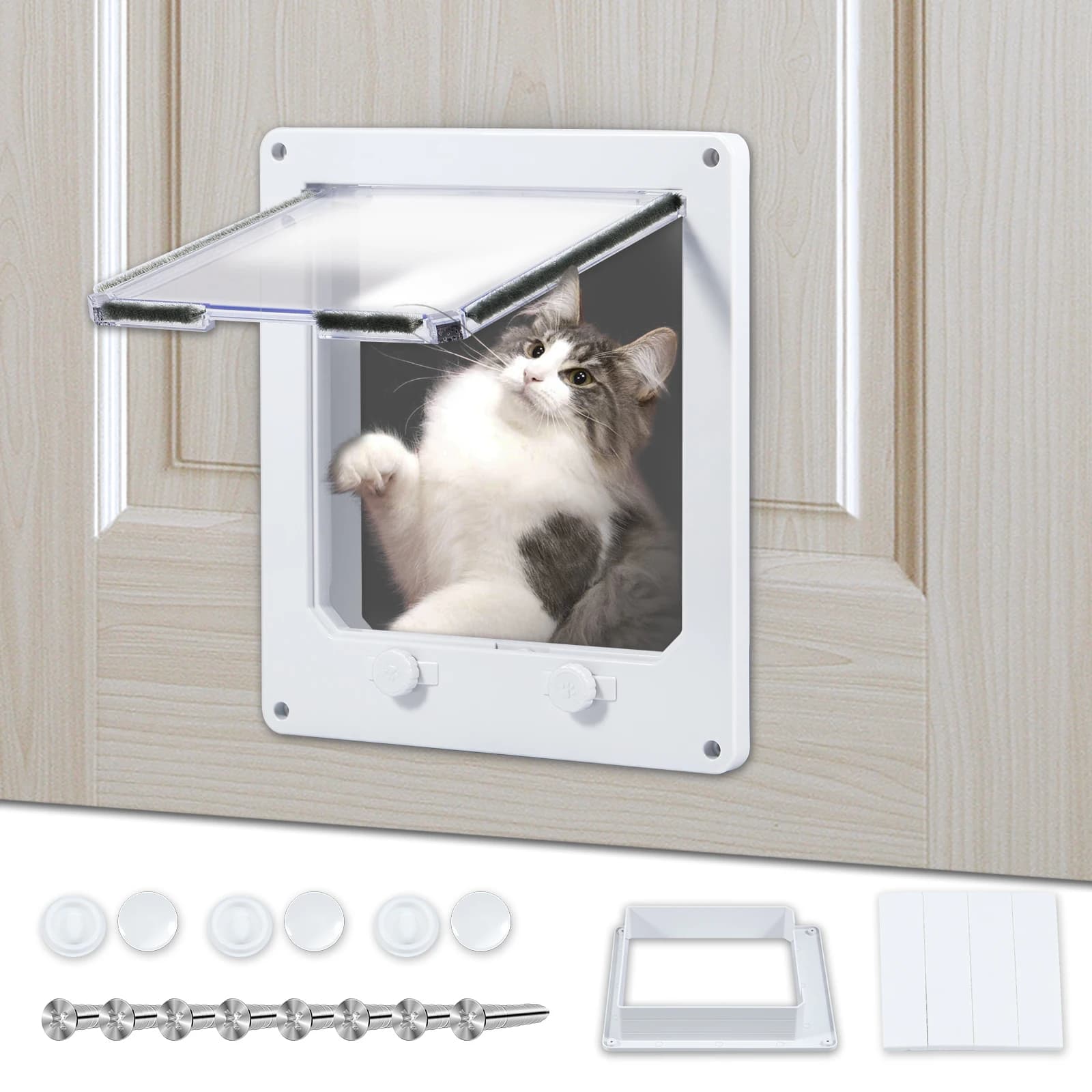 Porta a ribalta per gatti aggiornata con chiusura a 4 vie porta a ribalta di sicurezza in plastica ABS porta per animali domestici per gatti fino a 16 libbre per cancello esterno interno