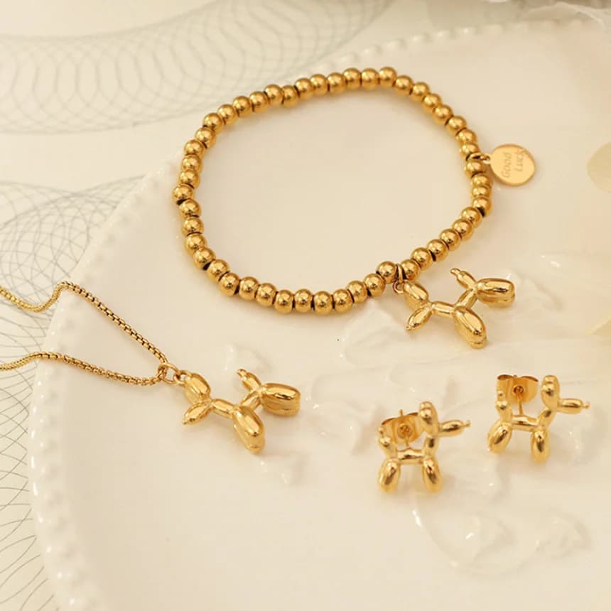 Set da donna semplice in acciaio inossidabile 316L con collana per cani selvaggi, bracciale, orecchini, moda SAN515