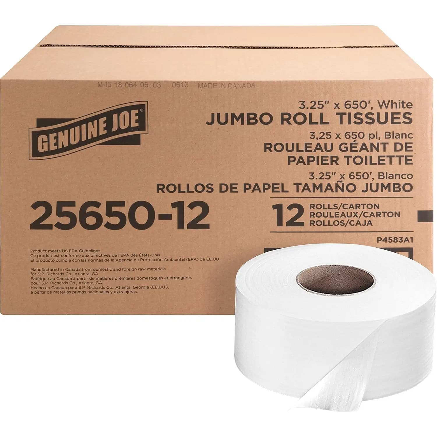 Rotolo Jumbo di Carta Igienica - Carta Igienica Bianca a 2 Veli, 8,4 cm x 198 m per Rotolo, Confezione Bulk da 12 Rotoli, Fibra Riciclata per Dispenser
