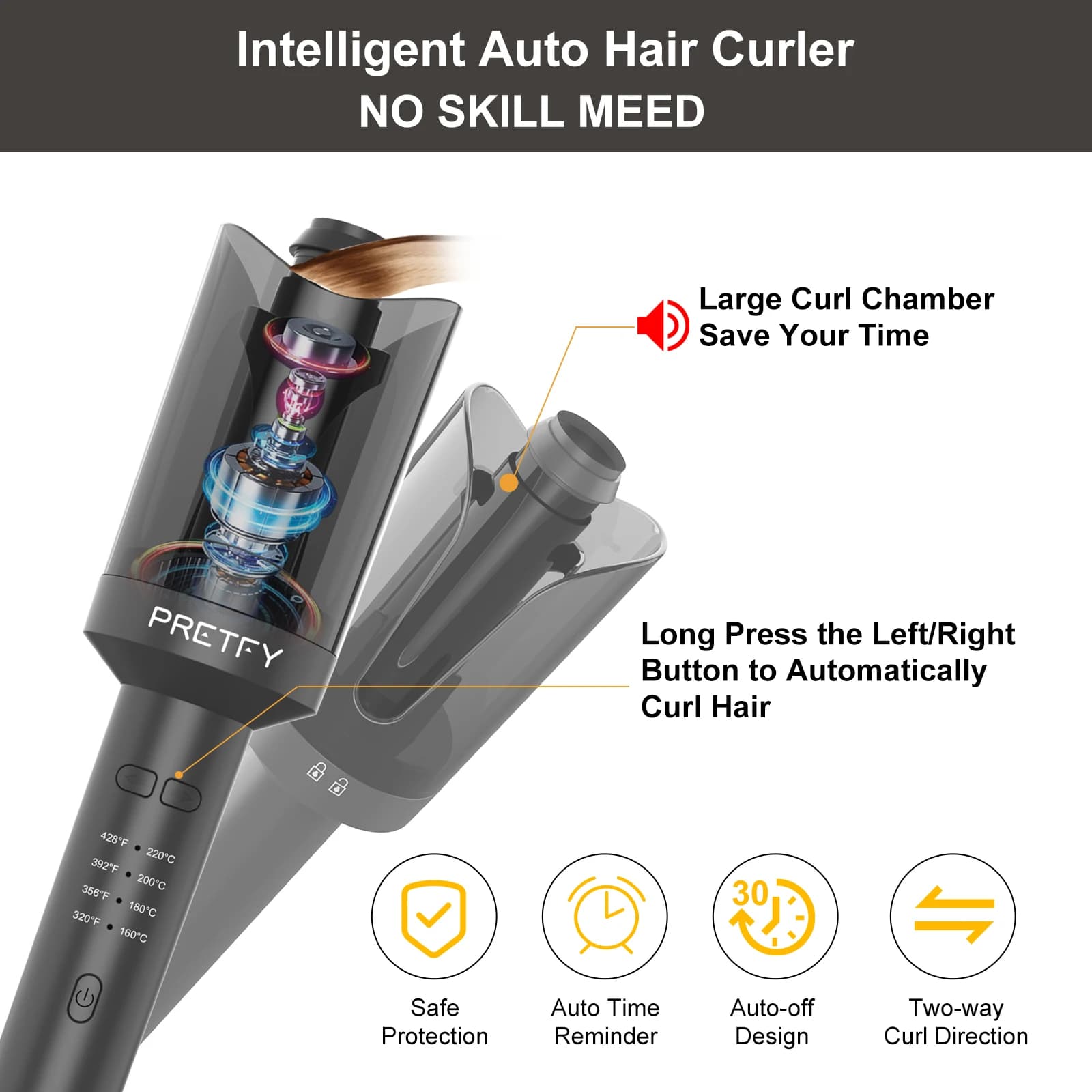 Pretfy Auto Bigodino for hair Iron curling machine with rotation of the wand curling hair left and right for hair styling Bigodini