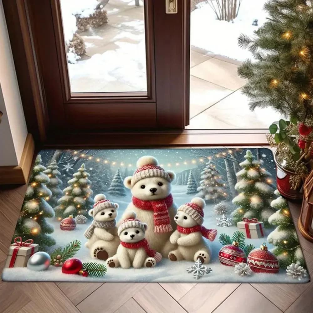 Super Cute Christmas White Pole Bear Floor Mat Entrance Welcome Doormat Bedside Balcony Hallway Christmas Decoration Carpet