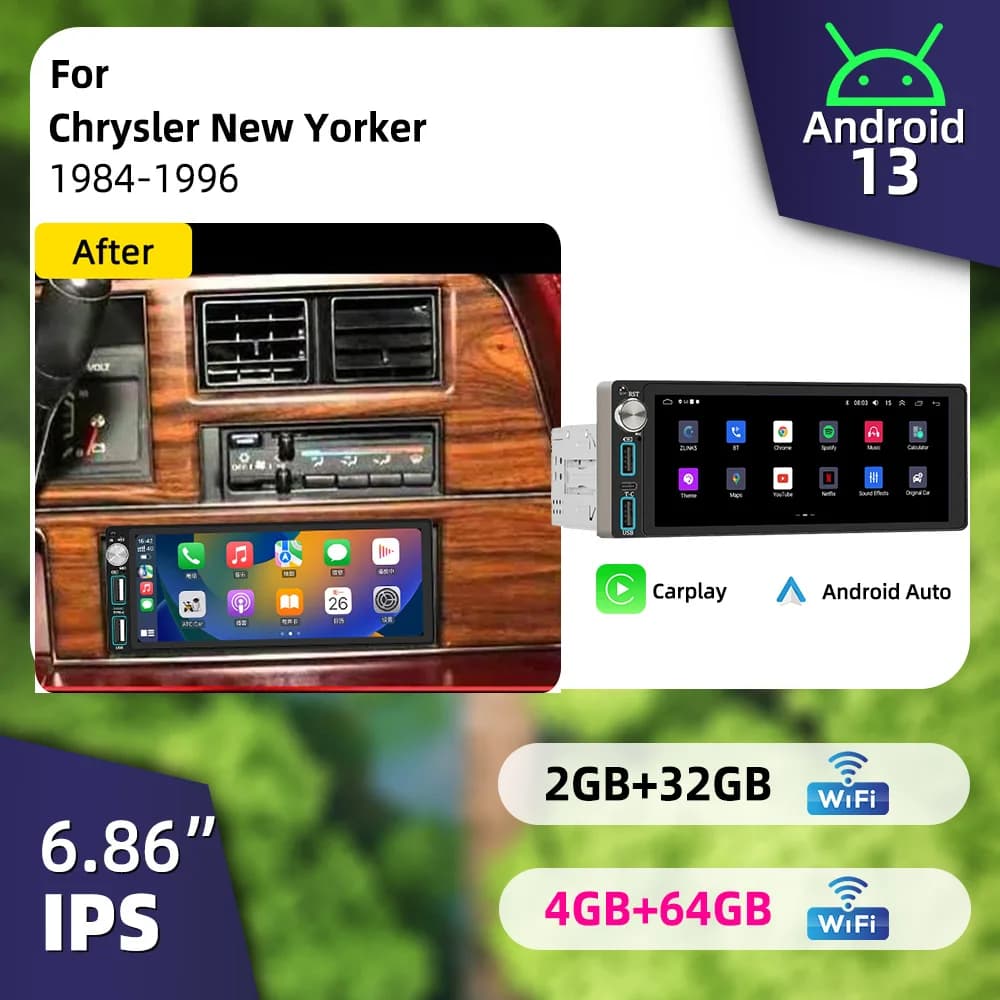 1din Autoradio 6.86" Android Car Radio for Chrysler New Yorker 1984-1996 Car Multimedia Android Auto Carplay Stereo Head Unit