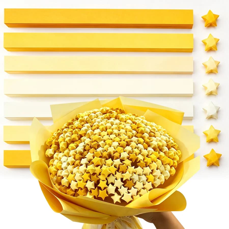 Yellow Gradient Star Origami Paper Strips, Easy Fold 3D Lucky Star Paper, DIY Craft Materials for Festival Decor, Souvenir XJM