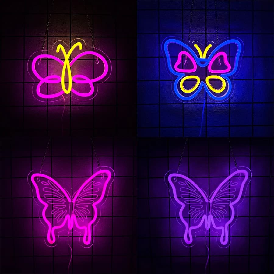 Insegna al neon a forma di farfalla, utilizzata per decorazioni murali, per camere da letto di ragazze, bar, matrimoni, lampade da parete per compleanni, regali per la festa della mamma.