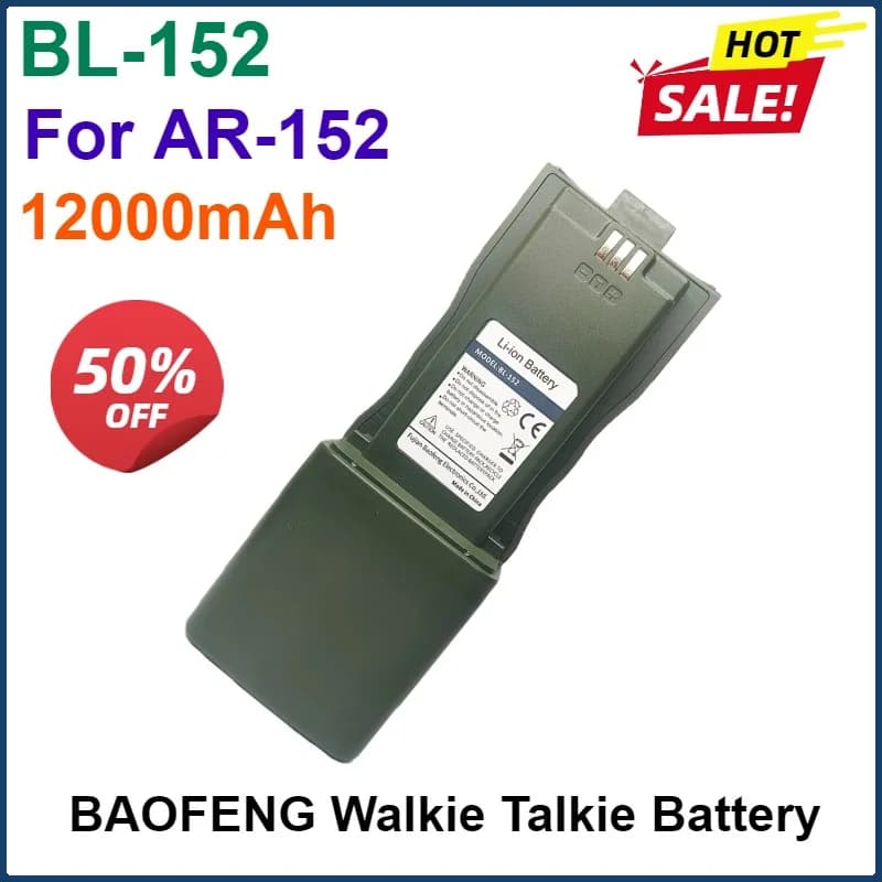 Batteria agli ioni di litio Baofeng AR-152 da 12000 mAh di grande capacità per walkie-talkie tattico AR152 Batteria extra Ricarica USB Radio bidirezionali