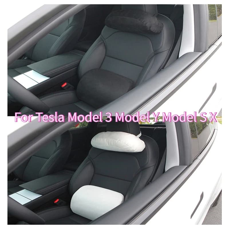 Poggiatesta Supporto lombare per Tesla Model 3 Model Y 2025 Poggiatesta Schienale lombare Cuscino Rimbalzo Cuscino per auto in pelle scamosciata Protezione per il collo