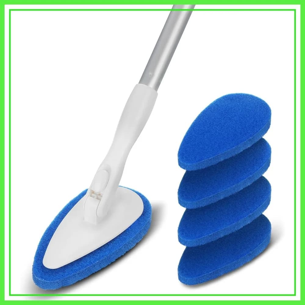Spazzola per Doccia con Manico Lungo 51'' e 5 Cuscinetti Anti-Graffio, Pulitore Regolabile per Vasca, Piastrelle, Pavimento, Parete, Lavandino e WC