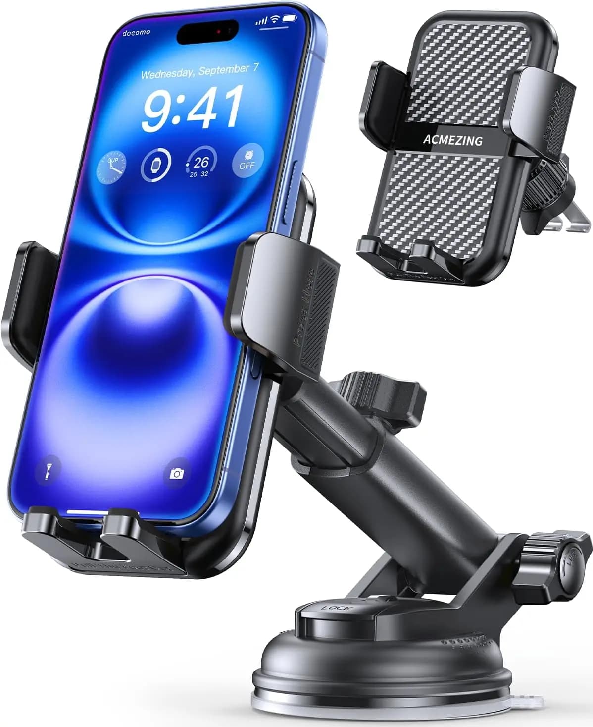 Supporto per telefono da auto 3 in 1 con forte ventosa, 360 ° Supporto regolabile per tutti gli smartphone e modelli di auto
