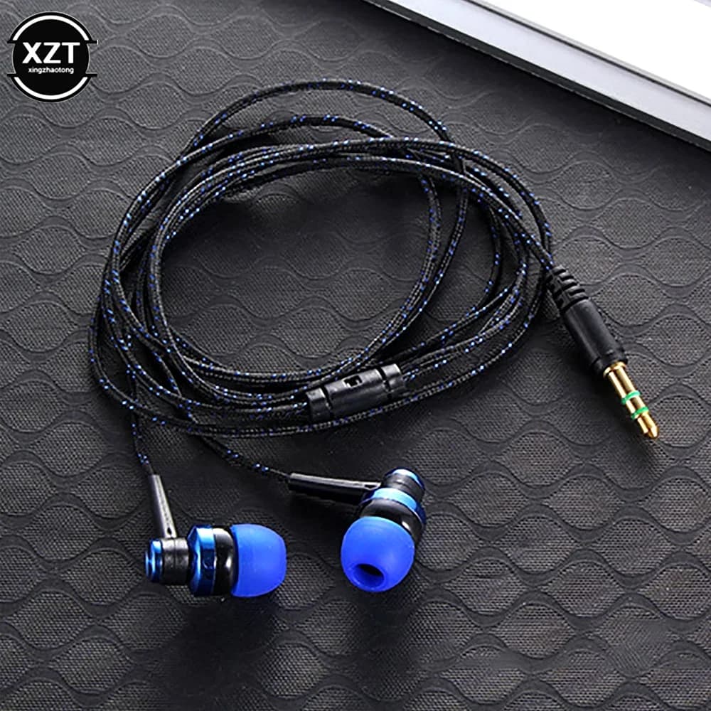 Wired Earphone Stereo In-Ear 3.5mm Nylon Weave Cable Earphone Headset With Mic For Laptop Smartphone Tablets