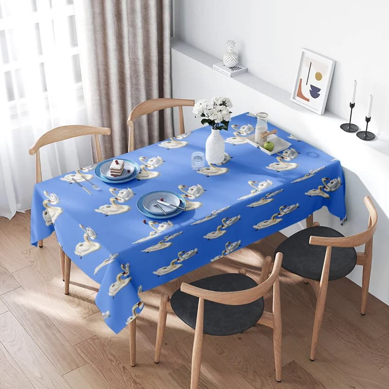 Tablecloth with print swan Home decoration Blue cover Waterproof Polyester washable Round Dining room Kitchen Sheet Decorat