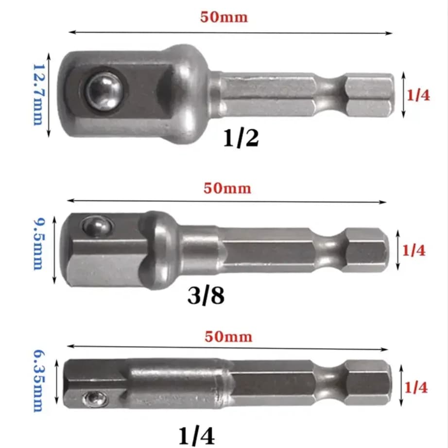 Set di adattatori per prese in acciaio al cromo vanadio con codolo esagonale punta da trapano a testa quadrata 1/4 "3/8" 1/2 "punte di prolunga set di barre utensili elettrici