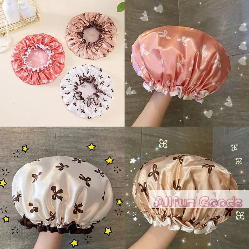 [TG835]Double-layer Water-proof Shower Cap Antifouling Kitchen Hair Cover Bathroom Bath Hat Elastic Comfortable