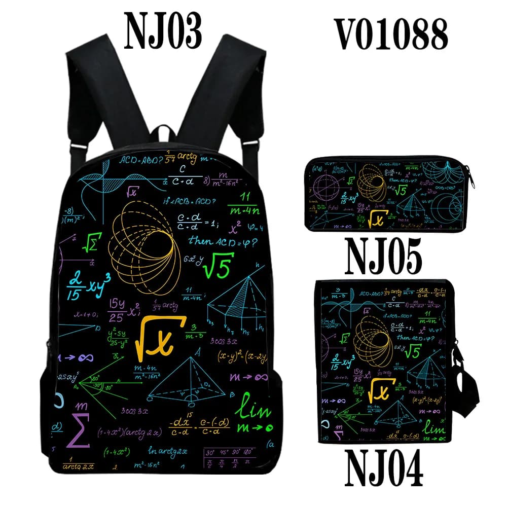 Trendy Science physical chemistry Formula 3D 3pcs/Set School Bags Laptop Daypack Backpack Inclined shoulder bag Pencil Case