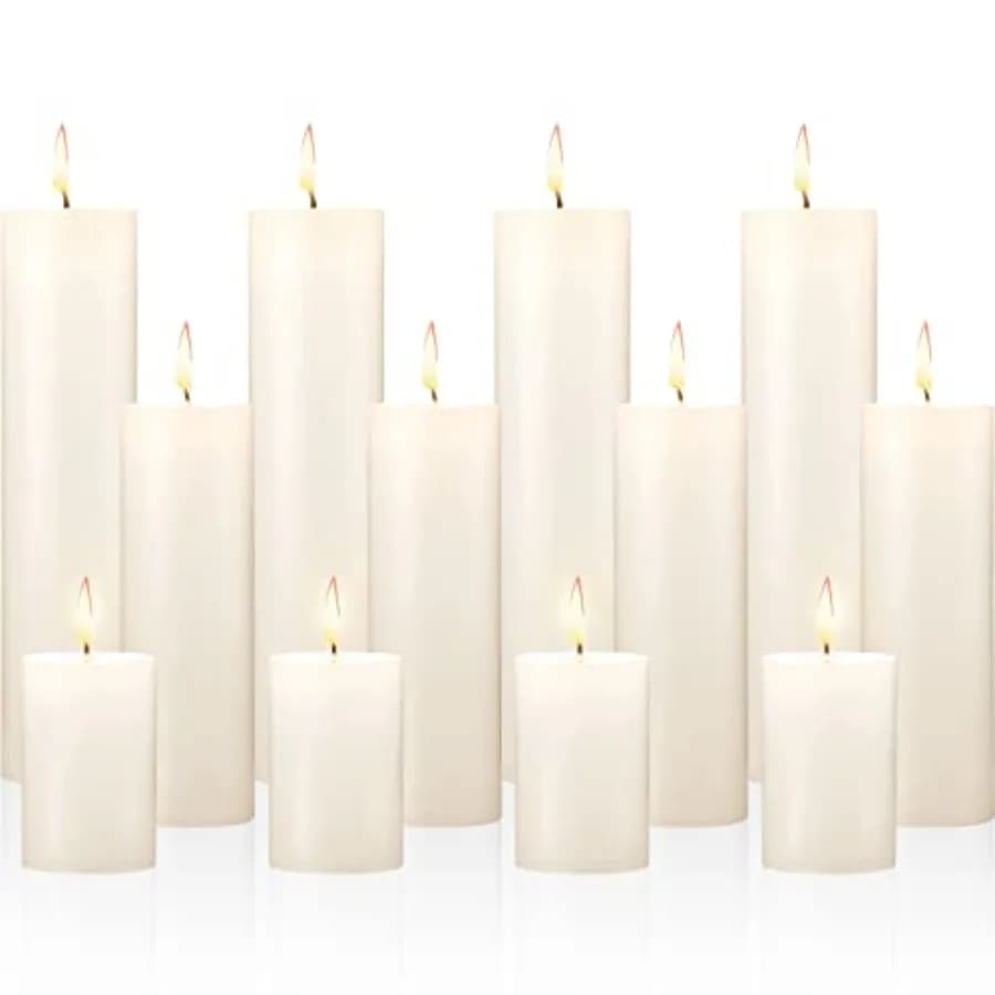 12 candele a pilastro color avorio, senza gocciolamento, in cera di paraffina, senza profumo, lunghe, per matrimoni, spa, compleanni, feste, bagni rilassanti