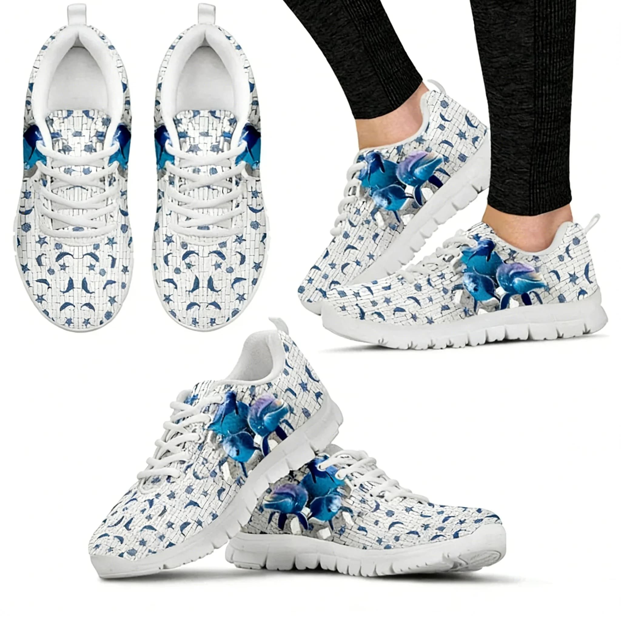 Scarpe in rete con stampa sfumata a forma di delfino, comode da donna, personalizzabili, sneakers con plateau, idea regalo