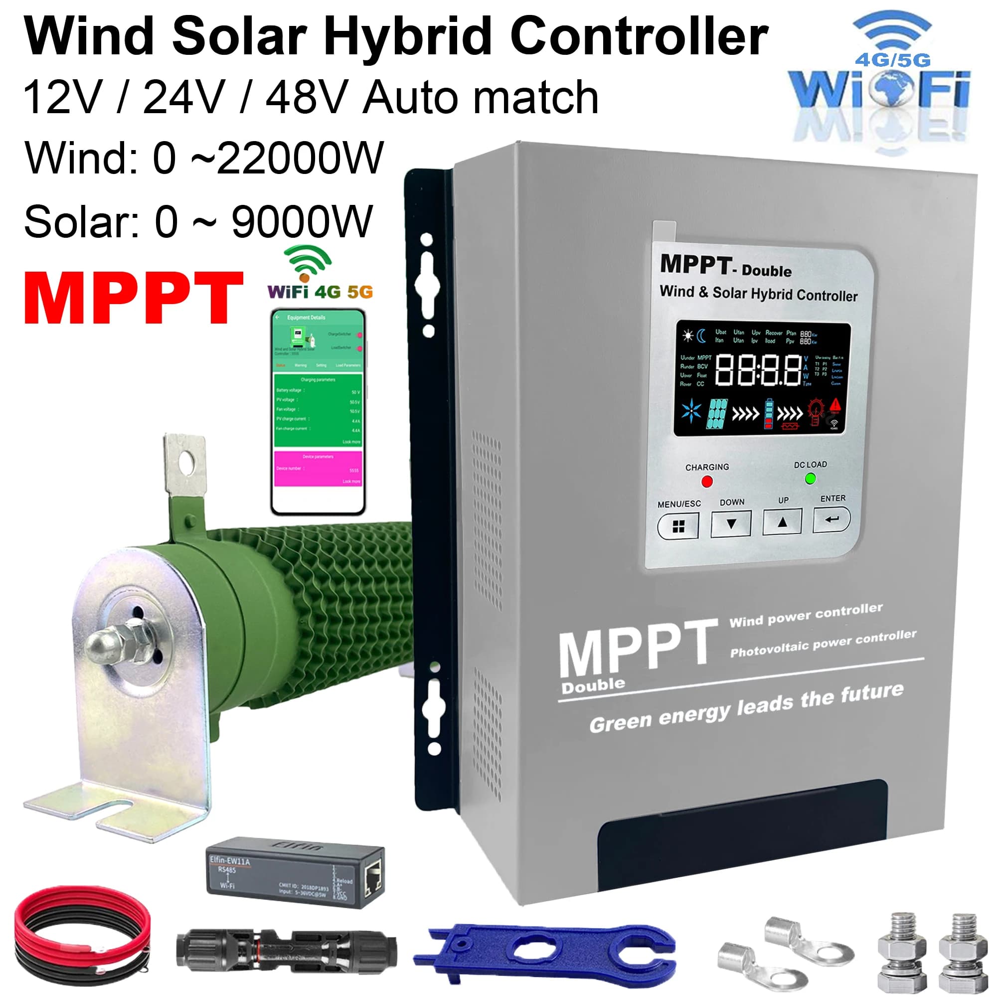 Sistema Ibrido Eolico-Solare 5000W 6kW con Pannello Solare 3000W, Regolatore di Carica MPPT con Carico di Scarico 12V 24V 48V