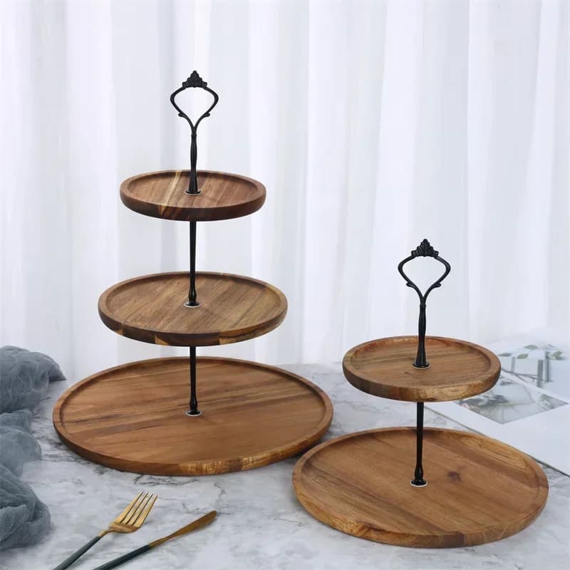 Espositore Decorativo in Legno a 2/3 Livelli per Torte, Frutta Secca, Snack, Cupcake, Dolci e Caramelle per Matrimoni e Feste di Compleanno