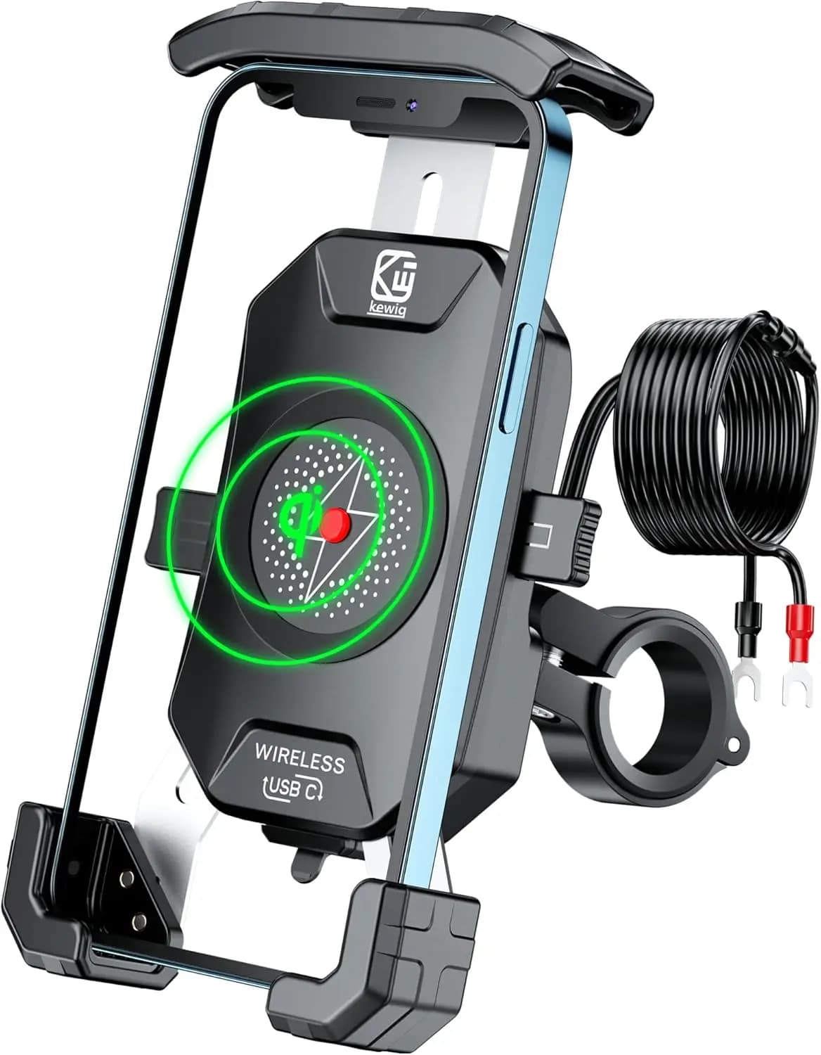 Support for Mobile Phone with Wireless Charging 15W and Quick Charging 20W, Aluminum Alloy Base for Handlebar, for 4-7''' Smartphone
