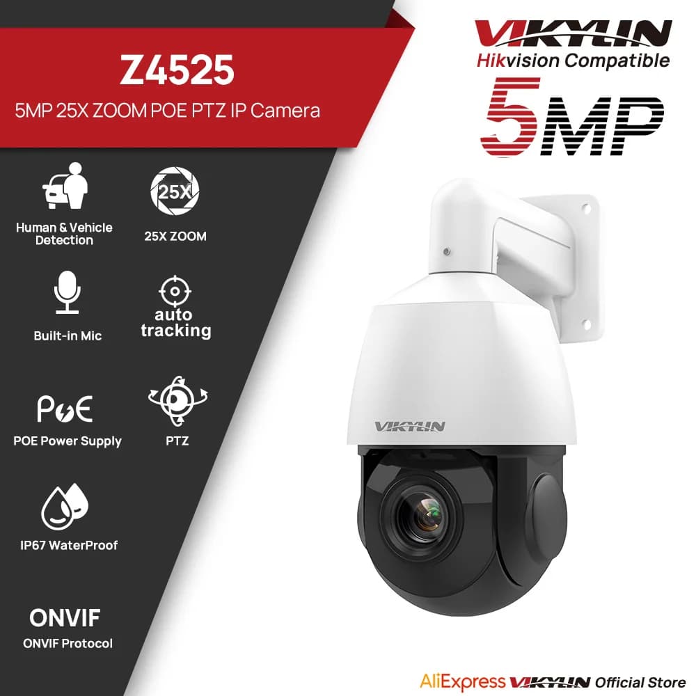 Vikylin 5MP PTZ 25X Optical Zoom 100M IR Night Vision IP Camera Human Auto Tracking MD2.0 Outdoor Security Surveillance Camera