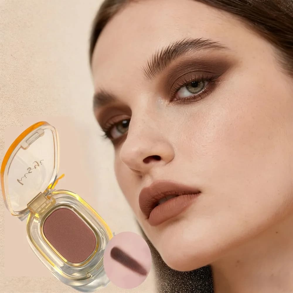 Palette di ombretti singoli marrone fumoso opaco a lunga durata con finitura in seta brillante e lucida, portatile e facile da applicare