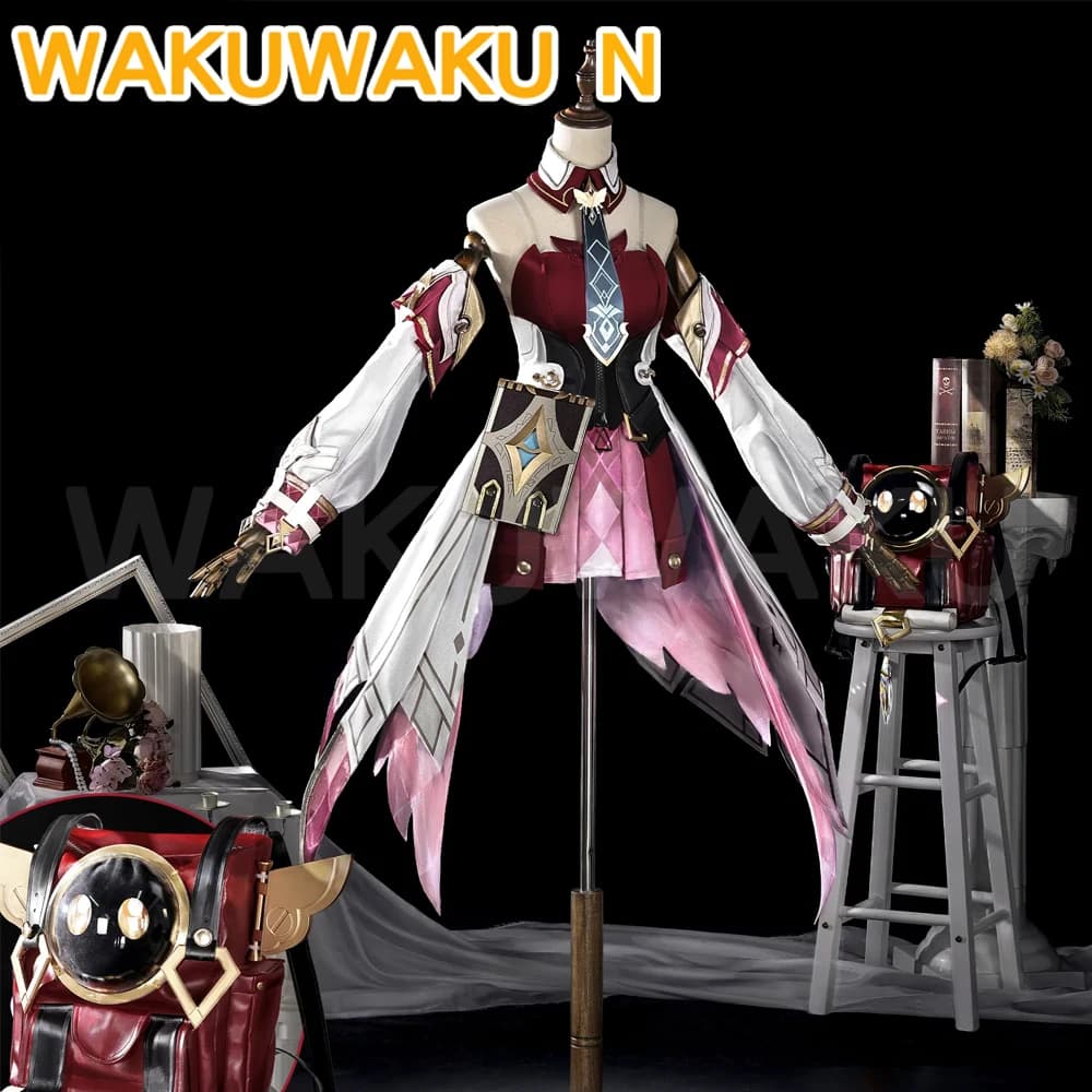 Costume Cosplay Linnea del Gioco Genshin Impact【S-2XL】WakuWaku-N, Abito Rosa Carino da Donna, Costume con Borsa Tatuaggio Linnea Nod-Krai, Taglie Plus