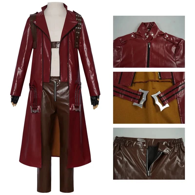 Devil Cos May Cry 3 Cosplay Dante Men's Game Uniforms Wig Red Long Poncho Jacket Set Halloween Carnival Costumes FD1;6