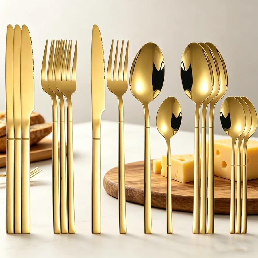 Set di posate in acciaio inossidabile da 16 pezzi, inclusi coltelli, forchette e cucchiai in stile occidentale, adatti per cucina e casa, lavabili in lavastoviglie.