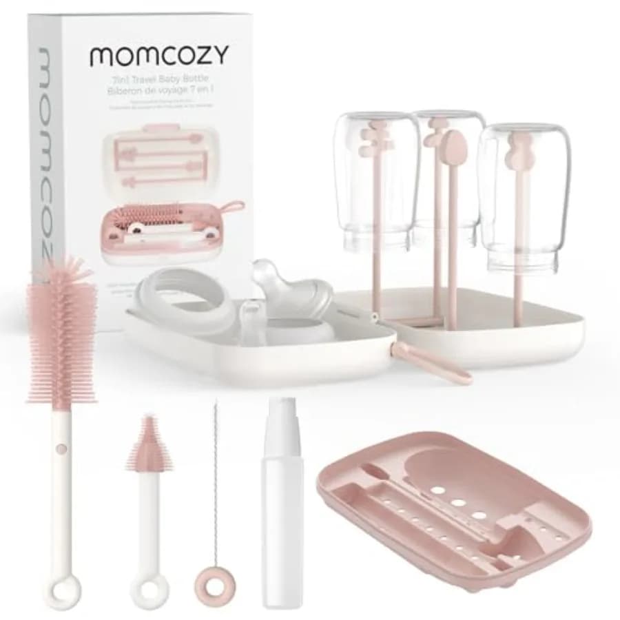 7-in-1 Baby Bottle Cleaner Kit with Silicone, Nipple and Straw Brushes, Soap Dispenser and Drying Rack - Portable Cleaning Tool