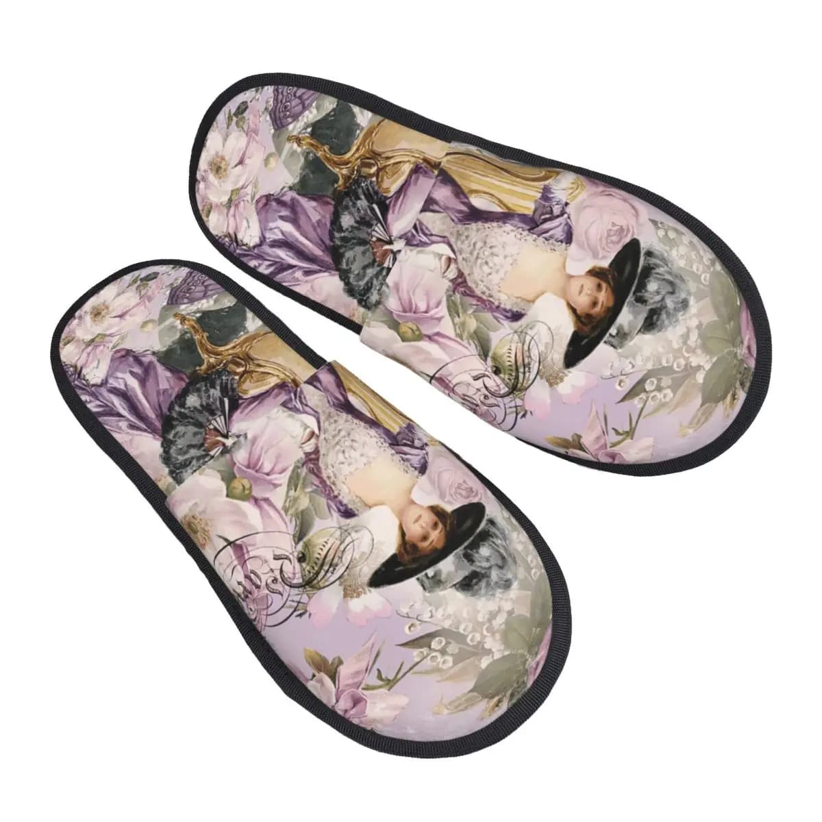 Print Home Slippers with Victorian Angel Hot Soft Shabby Chic Vintage Lady Print Memory Foam Soft Slippers Outdoor Shoes for Interior