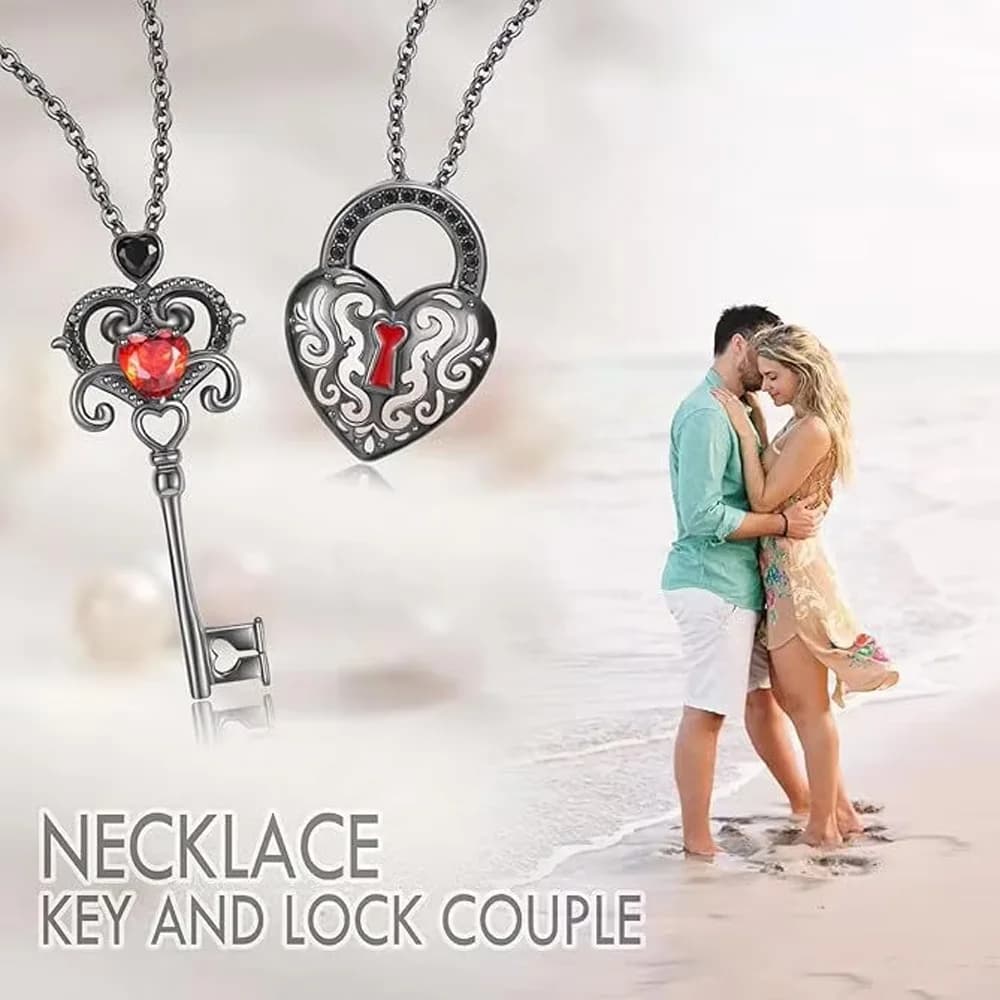 European and American personality hollow love collarbone chain, key lock creative couple girlfriend gift necklace pendant pair