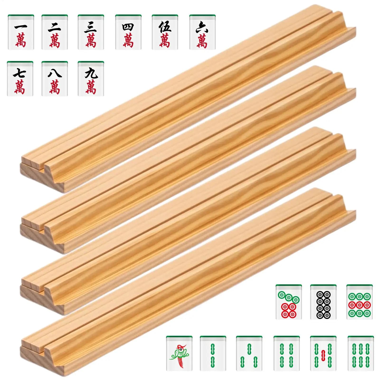 Set di 4 Supporti in Legno per Mahjong con Spintori, Antiscivolo e Portatili, per Famiglia, Casa, Viaggi, Campeggio e Serate di Gioco