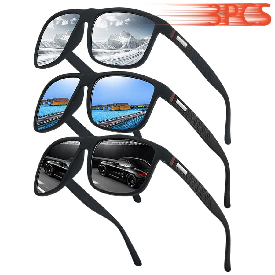 3PCS Vintage Stripes Sunglasses Men Women Summer Beach Travel Fashion Designer Eyewear Driving Fishing Hiking Camping Vacation