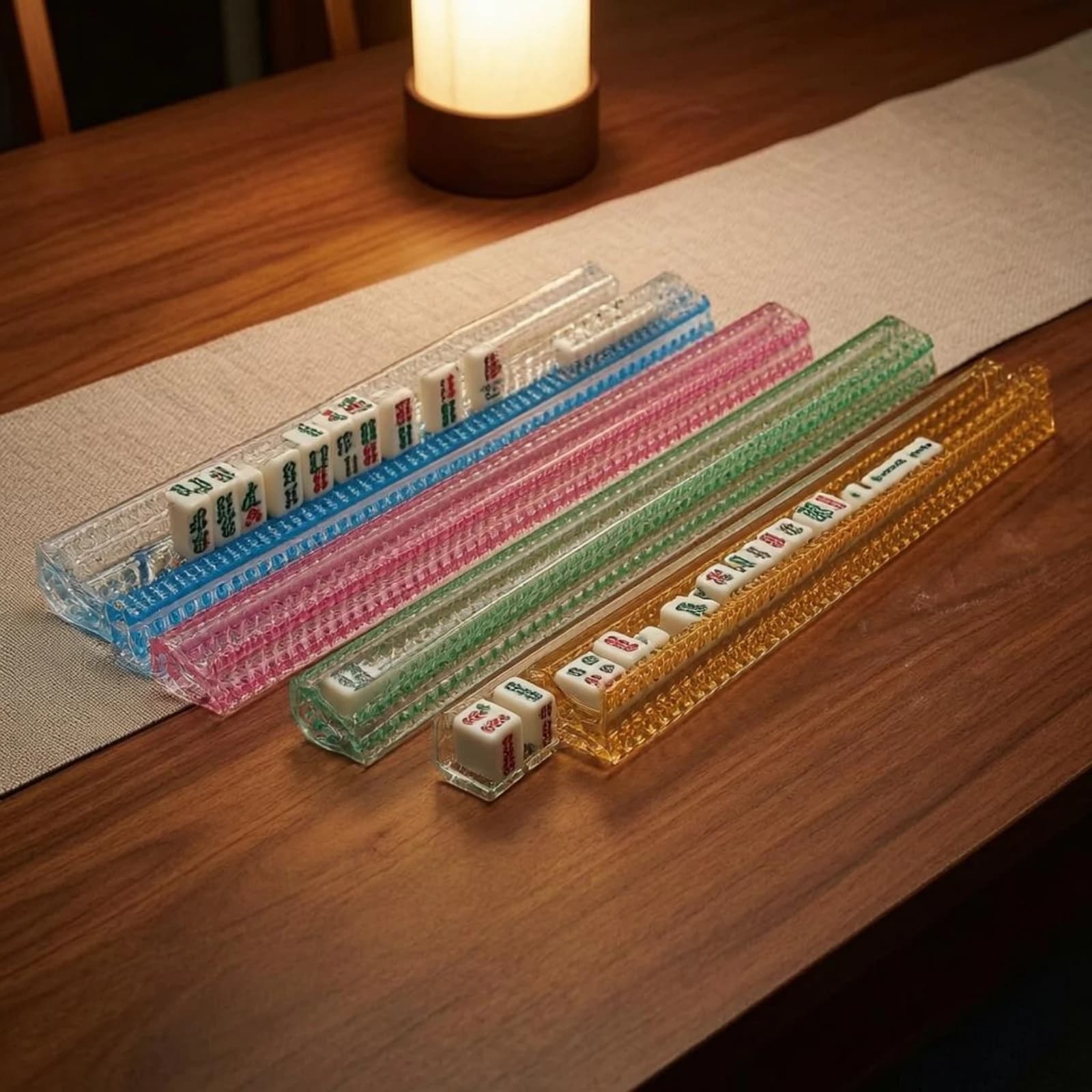 4 Pieces Clear Mahjong Pusher Set Patterned Surface Mahjong Tile Push Stick Game Accessory Rounded Ends Transparent