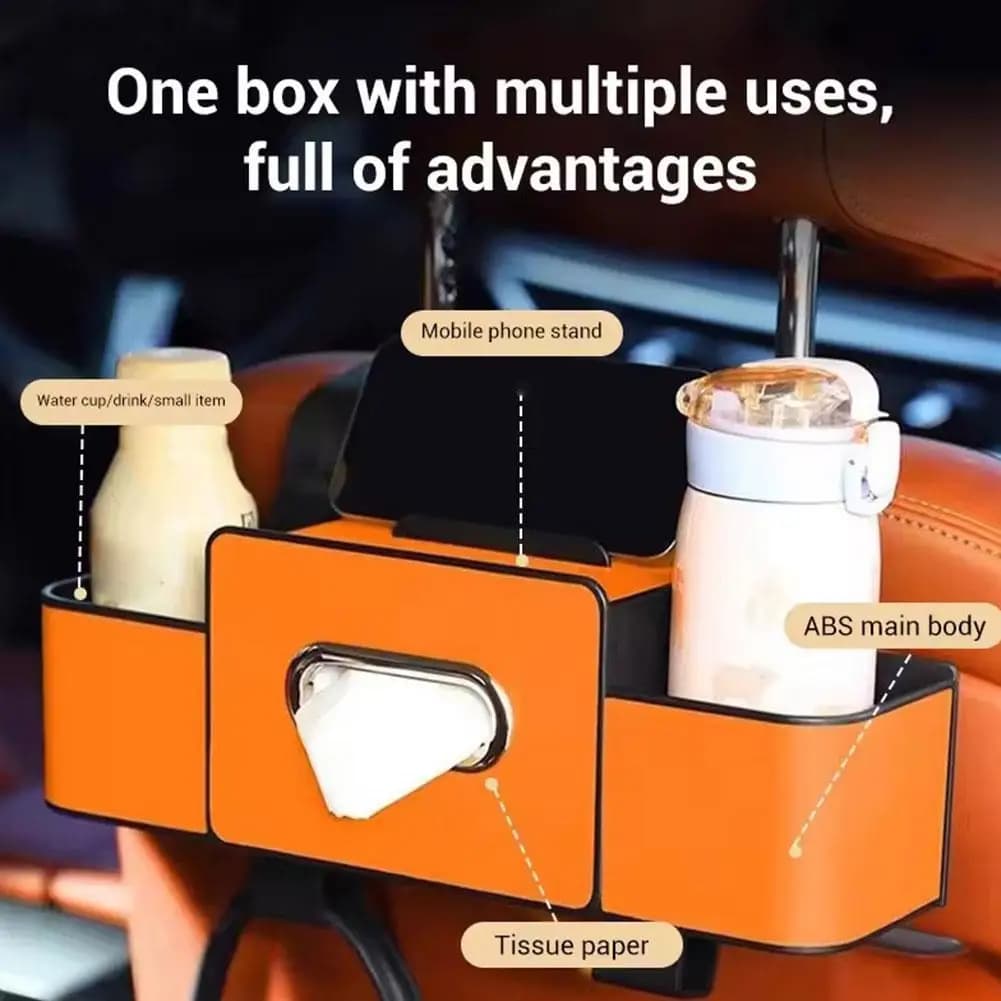 Organizer Multifunzionale per Auto, Contenitore Sospeso Posteriore con Drenaggio, Borsa Portaoggetti per Auto con Porta Telefono, Porta Fazzoletti e Porta Bicchiere