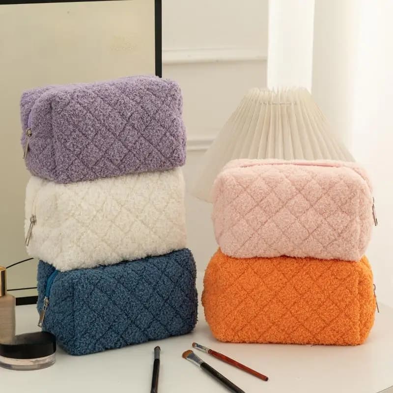 Borsa per il Trucco in Peluche, Organizer Portatile in Morbido Pile per Cosmetici da Viaggio, Astuccio per Studenti, Pochette per Cancelleria, Borsa per Toilette