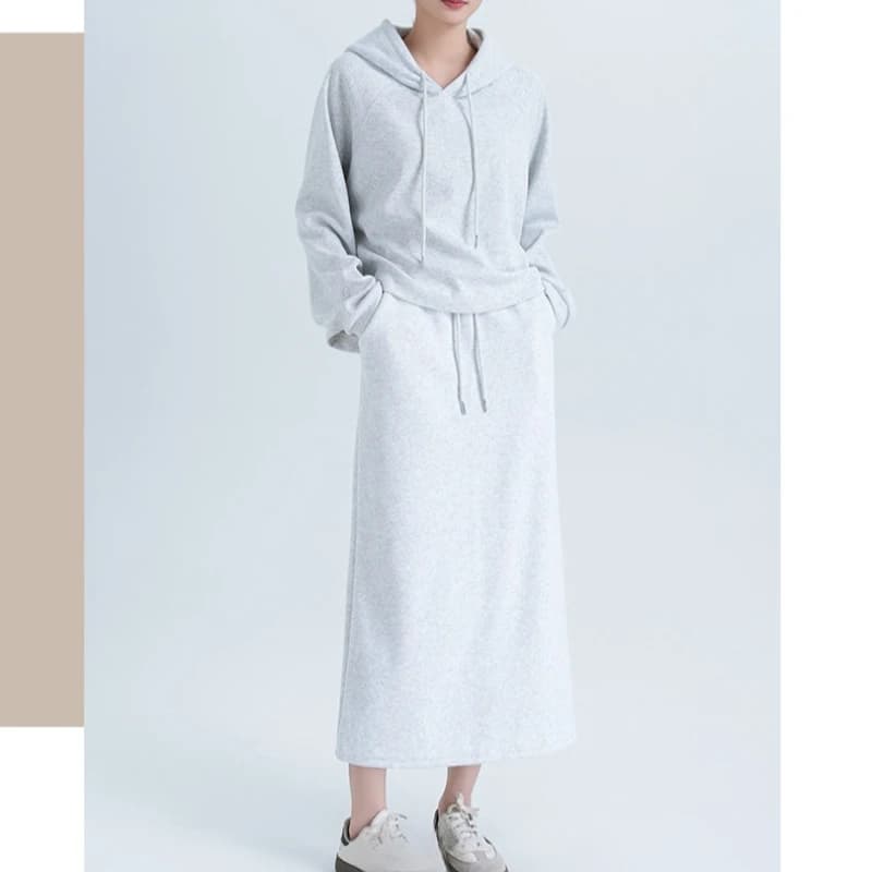 Tuta coreana Y2K alla moda da donna Streetwear Pullover ampio con cappuccio con gonne lunghe a vita alta Set da 2 pezzi Athleisure Outfit