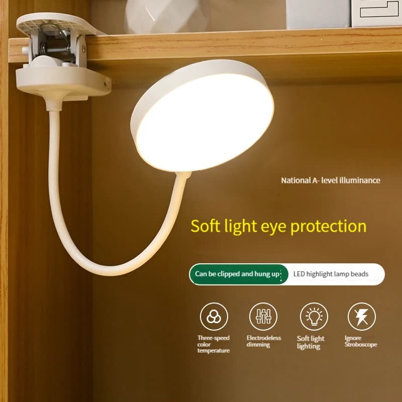 Lampada da scrivania ricaricabile USB con clip, 3 temperature di colore e dimmerabile, luce di lettura a LED per studio, ufficio, camera da letto