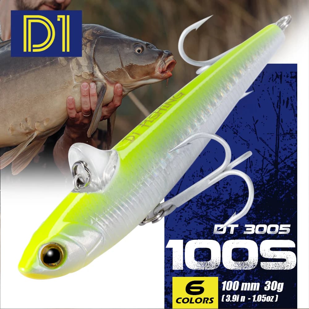 D1 Fishing Bass VIB esche 100MM 30g artificiale duro affondamento Wobblers esche di ghiaccio d'acqua salata per trota Snapper Pike Tackle inverno