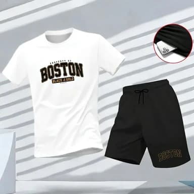 Men's summer sports suit with short sleeves, set of crew neck and shorts.