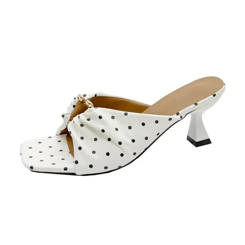 2026 New Summer Polka Dot Open Toe Woman Slippers Elegant Stripper Thin Heels Ladies Mules Slides Shoes Zapatos De Mujer