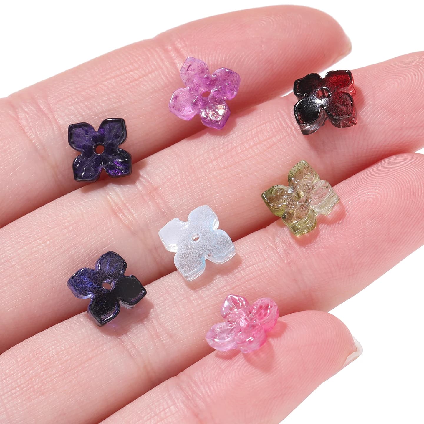 10pcs 8*8mm Glass Flower Shaped Beads Colored Spacer Loose Beads for Handmade DIY Phone Chains Necklaces Jewelry Making Findings