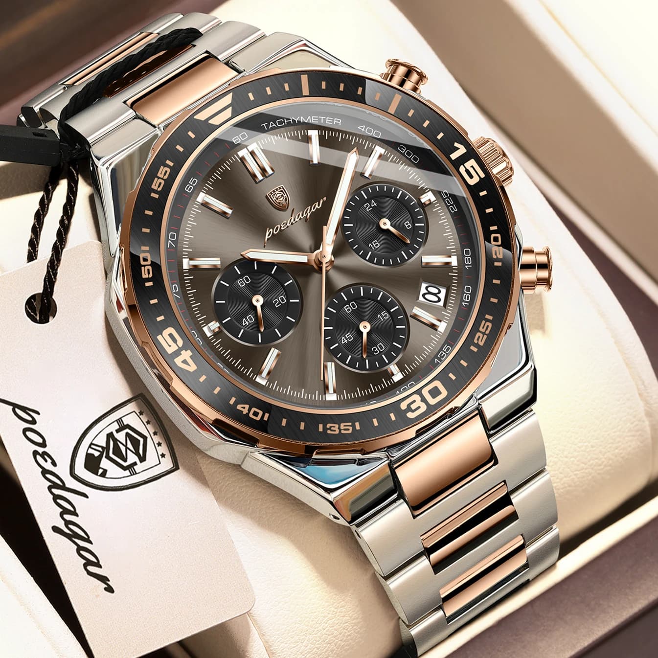 POEDAGAR Top Luxury Men Watch Luminous Waterproof Stainless Steel Quartz Male Clock Date Chronograph Fashion Men's Watches Reloj