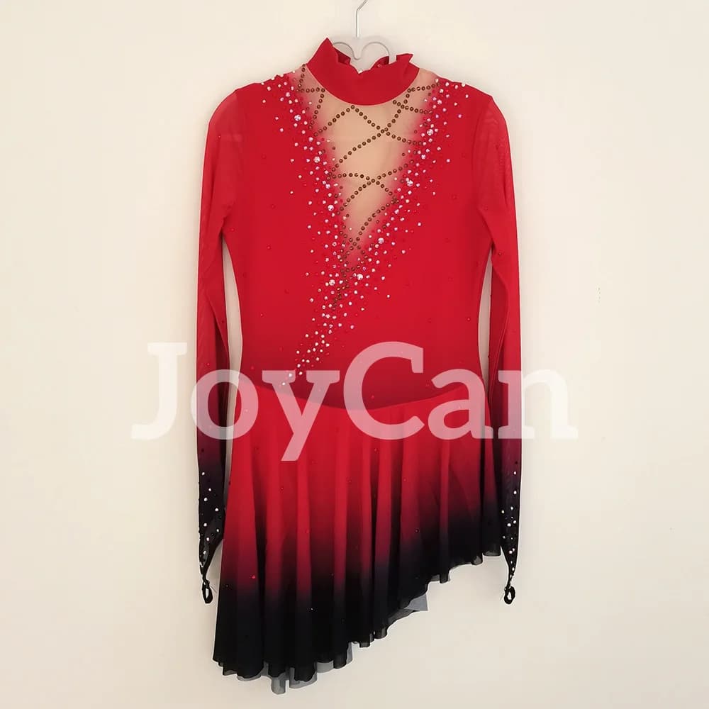 Abito da Pattinaggio Artistico JoyCan per Ragazze, Rosso Sfumato, in Spandex Elasticizzato, per Competizioni e Danza, Personalizzabile BD1733