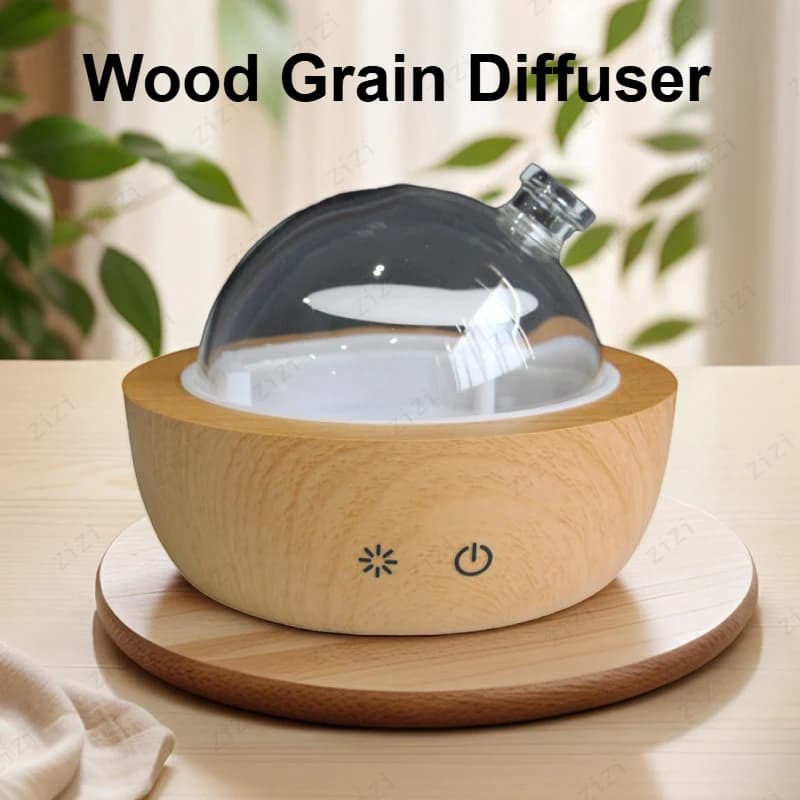 Wood Grain Glass Aromatherapy Diffuser Essential Oil Humidifier 7 Colors LED Night Light Silent Cool Mist Maker for Home Bedroom