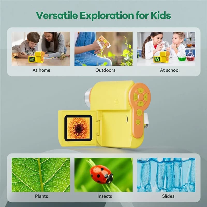 -Microscopio A12R per bambini 1000X [3 in 1] Microscopio digitale portatile da 2 pollici 1080P, microscopio tascabile portatile